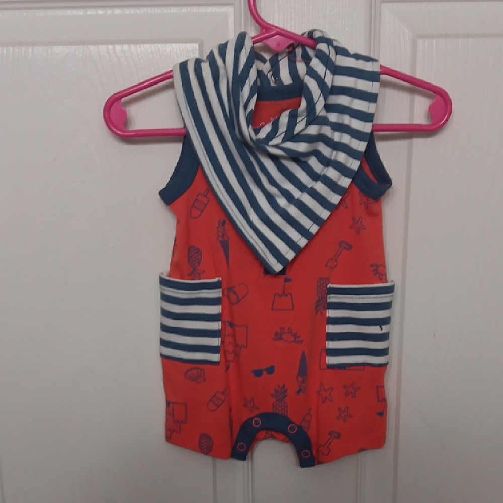 Cat & Jack Red and Blue Striped Bib